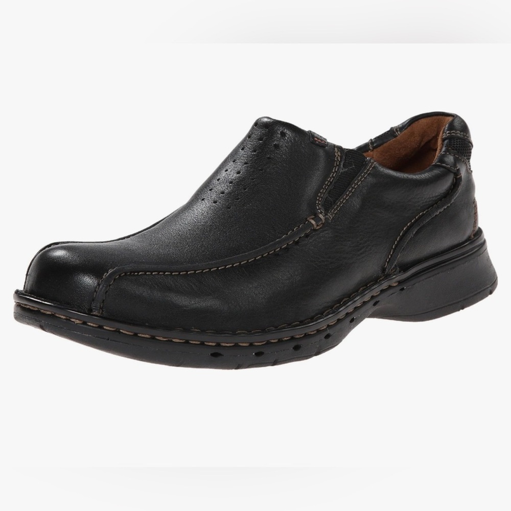 Clarks Men's Unstructured Black Leather Slip On Shoes size 11.5